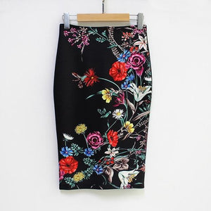 Black Flowers Floral Pencil Skirt