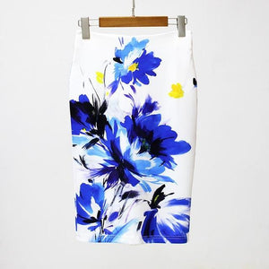 Blue Flowers Floral Pencil Skirt