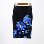 Blue Petals Floral Pencil Skirt