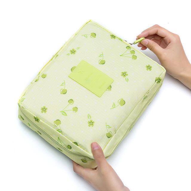 Green Cherry Waterproof Cosmetic Bag