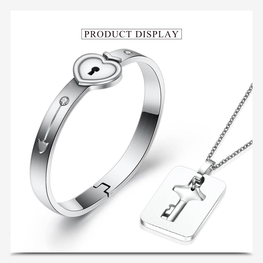 A Couple Jewelry Sets Stainless Steel Love Lock Bracelets Bangles Key  Pendant Necklace Couples - AliExpress