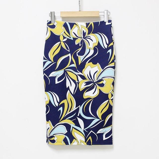 Navy Flowers Floral Pencil Skirt