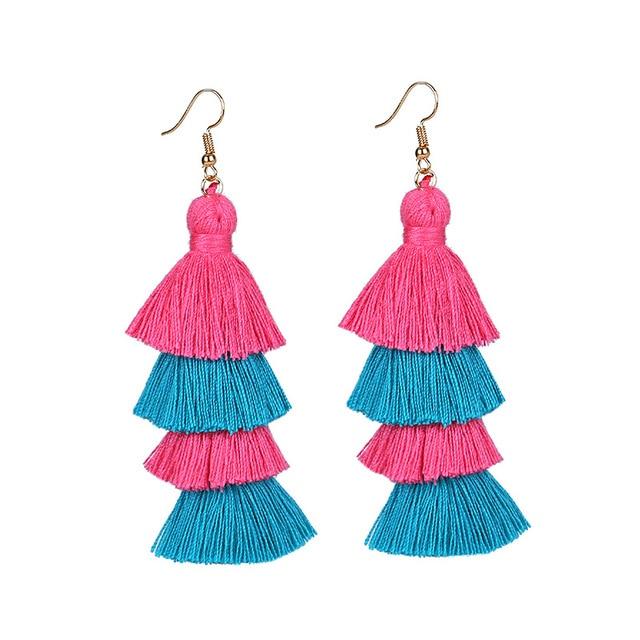 Pink Blue Layered Earrings