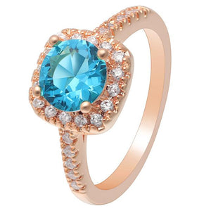 Sky Blue Rose Gold Cubic Zirconia Ring