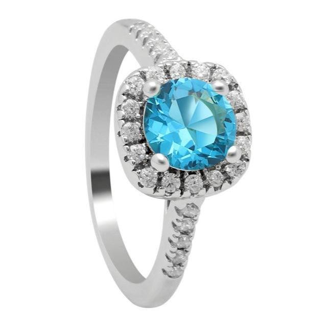 Sky Blue Silver Cubic Zirconia Ring