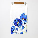 White Blue Petals Floral Pencil Skirt